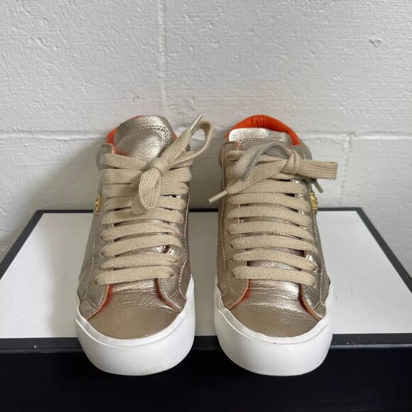 Tory Burch 51138433 Metallic Gold Leather High Top Sneaker Women's Size 5.5 M - Picture 1 of 10